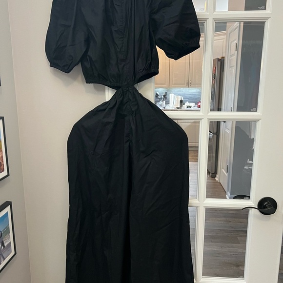Faithfull the Brand Black Cut-Out Midi Dress puff sleeves size 4 EUC - Picture 4 of 8